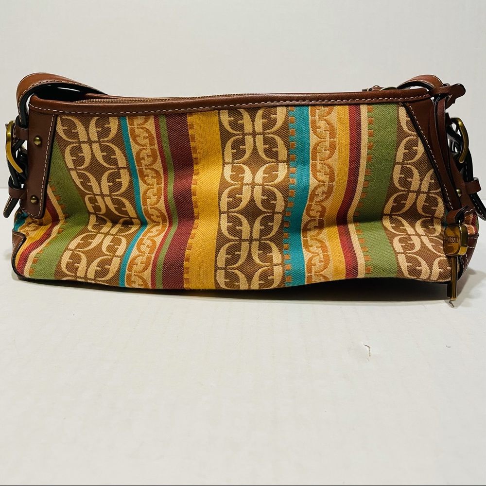 Fossil Canvas Signature Stripe Leather Baguette - image 1